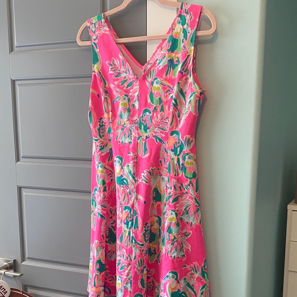 Lily Pulitzer pink/green parrot print sleeveless dress